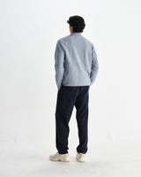 wax london men's Lennox - Grey Blue Milano Stripe Knitted Polo
