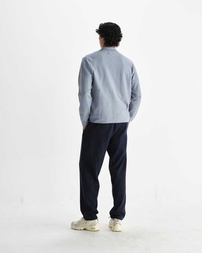 wax london men's Lennox - Grey Blue Milano Stripe Knitted Polo