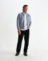 wax london men's Lennox - Grey Blue Milano Stripe Knitted Polo