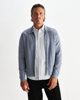 wax london men's Lennox - Grey Blue Milano Stripe Knitted Polo