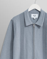 wax london men's Lennox - Grey Blue Milano Stripe Knitted Polo