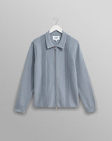 wax london men's Lennox - Grey Blue Milano Stripe Knitted Polo
