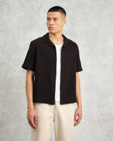 wax london Lido - Black Dobby Cotton Weave Short-Sleeve Shirt