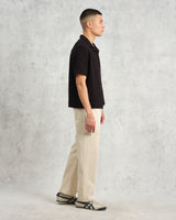 wax london Lido - Black Dobby Cotton Weave Short-Sleeve Shirt