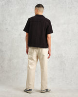 wax london Lido - Black Dobby Cotton Weave Short-Sleeve Shirt