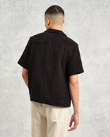 wax london Lido - Black Dobby Cotton Weave Short-Sleeve Shirt