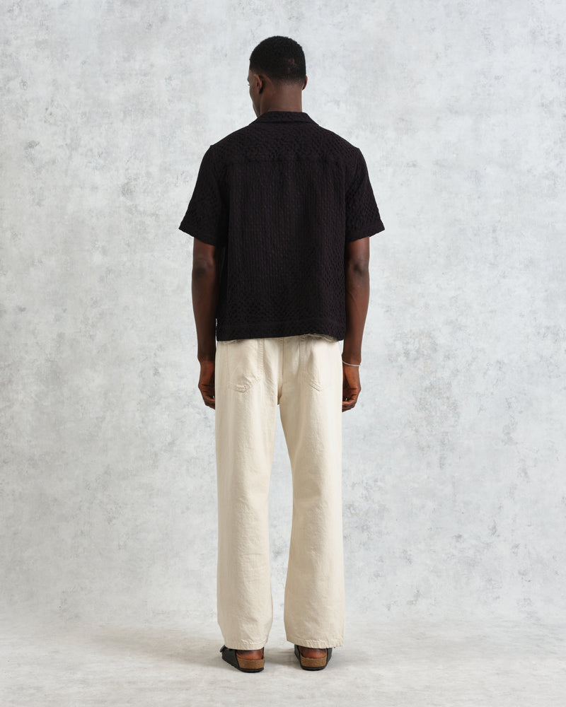 wax london men's Lido - Black Dobby Cotton Weave Short-Sleeve Shirt