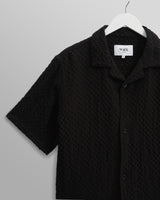 wax london men's Lido - Black Dobby Cotton Weave Short-Sleeve Shirt