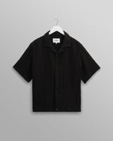 wax london Lido - Black Dobby Cotton Weave Short-Sleeve Shirt