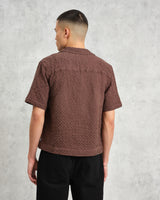 wax london Lido - Brown Dobby Cotton Weave Short-Sleeve Shirt