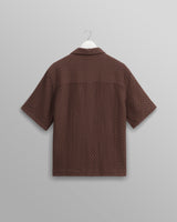 wax london Lido - Brown Dobby Cotton Weave Short-Sleeve Shirt