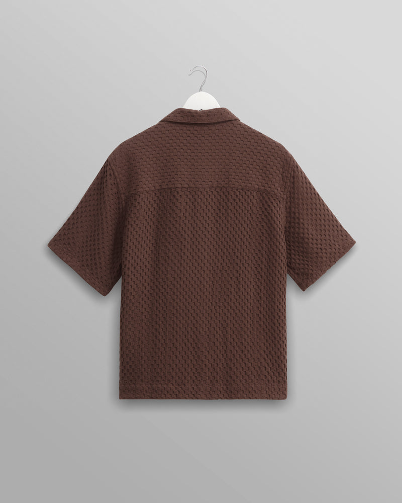 wax london Lido - Brown Dobby Cotton Weave Short-Sleeve Shirt