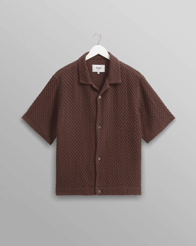 wax london Lido - Brown Dobby Cotton Weave Short-Sleeve Shirt