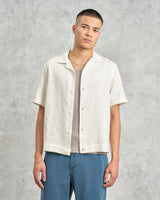 wax london Lido - Ecru Dobby Cotton Weave Short-Sleeve Shirt