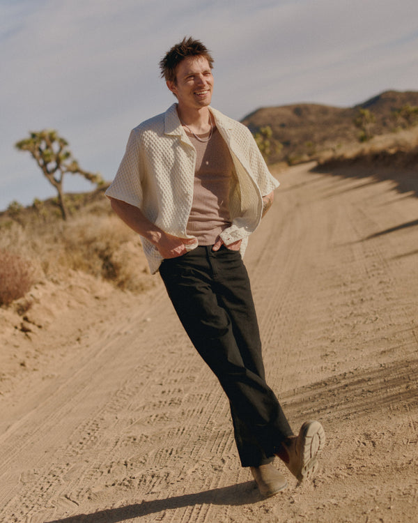 wax london men's Lido - Ecru Dobby Cotton Weave Short-Sleeve Shirt