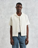 wax london men's Lido - Ecru Dobby Cotton Weave Short-Sleeve Shirt