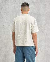 wax london Lido - Ecru Dobby Cotton Weave Short-Sleeve Shirt