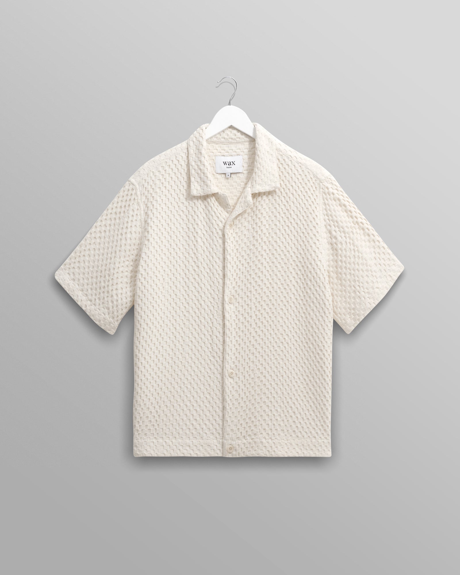 Men's Ecru Dobby Cotton Weave Short-Sleeve Shirt | Wax London