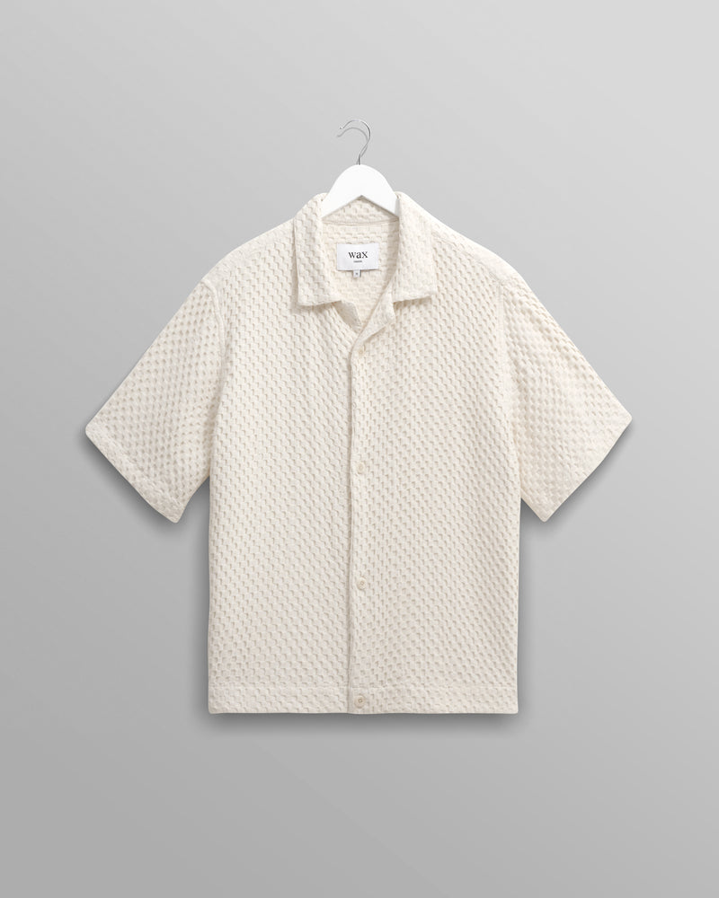 wax london Lido - Ecru Dobby Cotton Weave Short-Sleeve Shirt