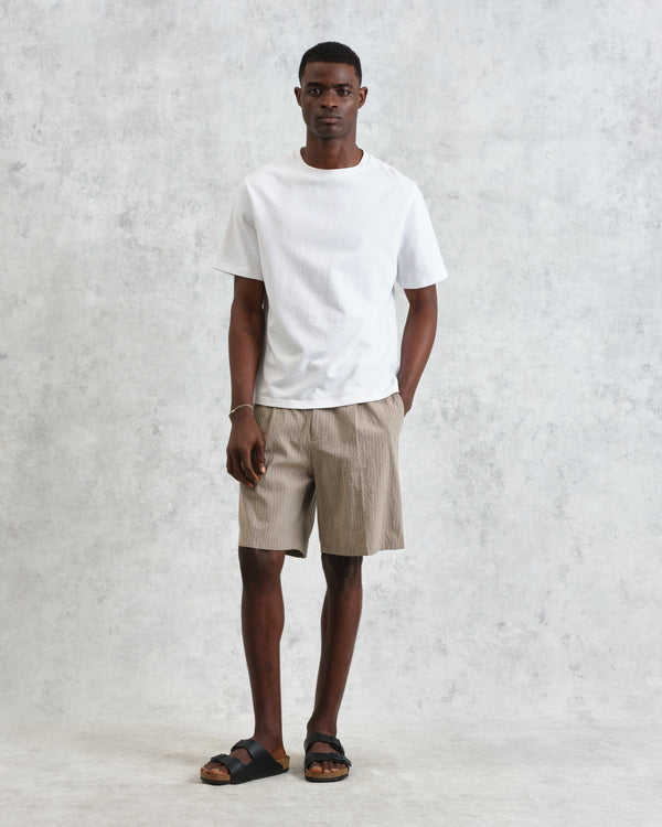 wax london men's Linton - Natural Chalk Stripe Shorts