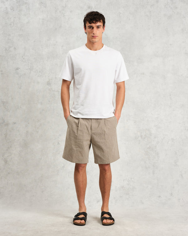 wax london Linton - Natural Chalk Stripe Shorts