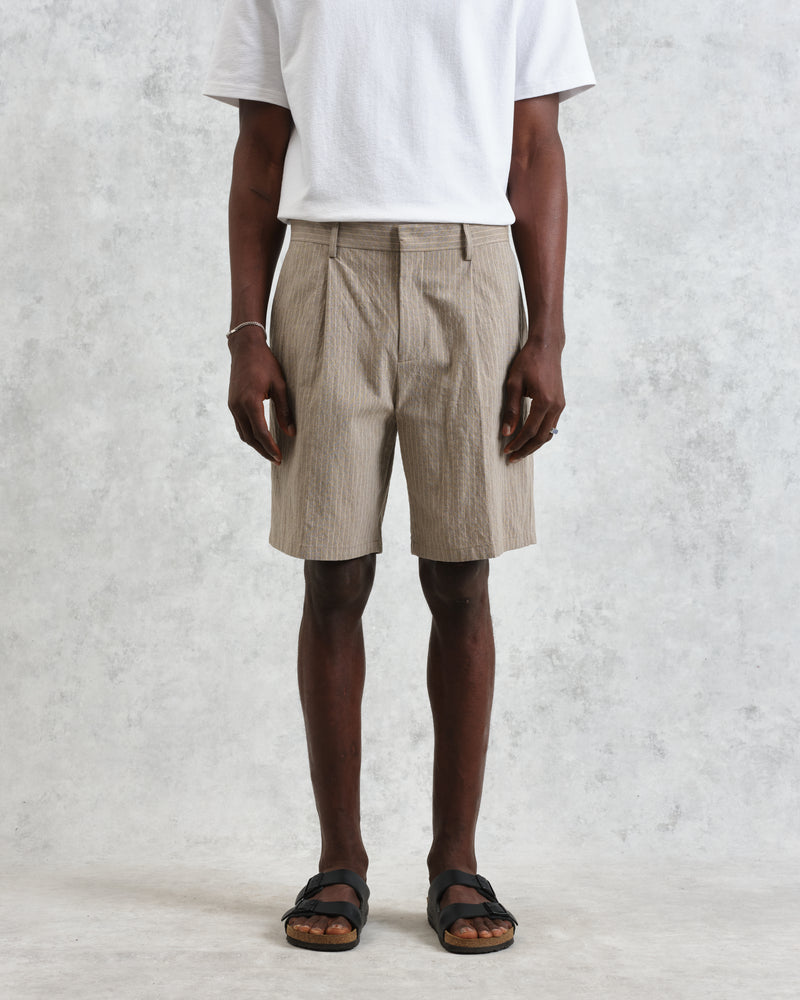 wax london men's Linton - Natural Chalk Stripe Shorts