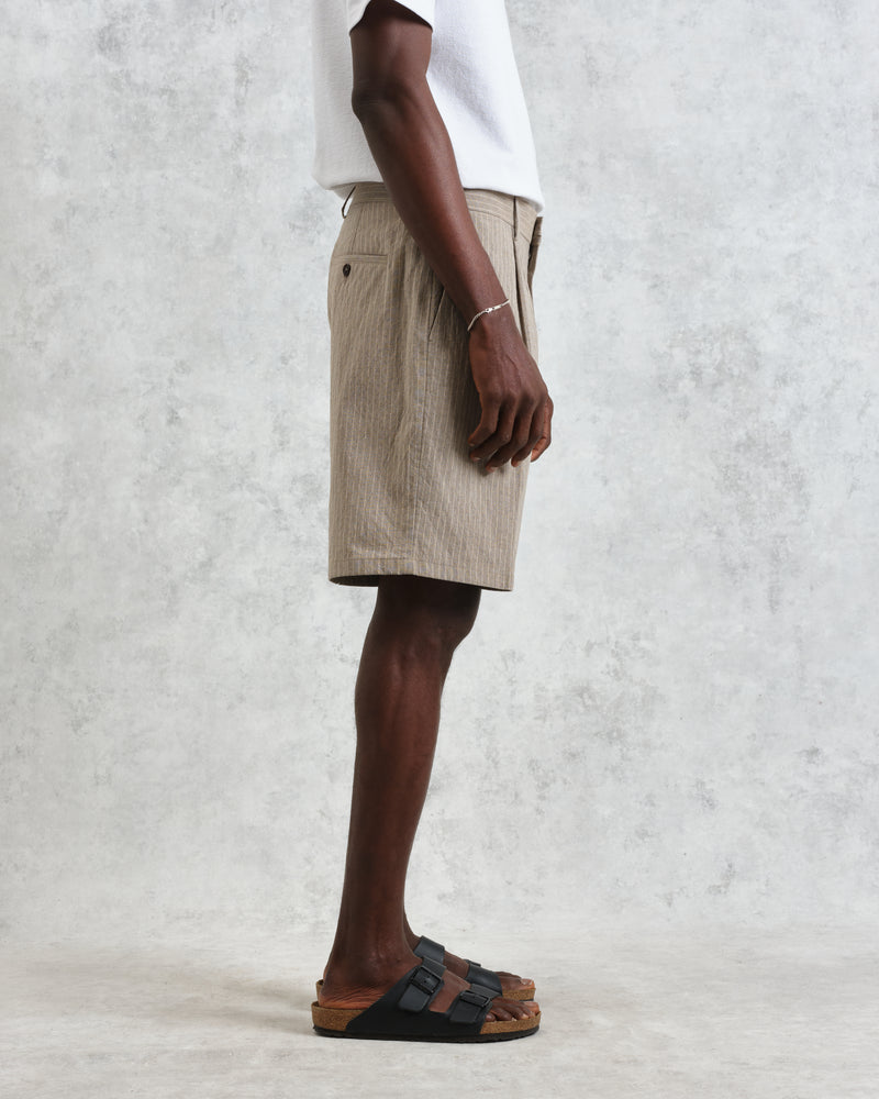 wax london men's Linton - Natural Chalk Stripe Shorts