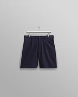 wax london Linton - Navy Cotton Seersucker Pleated Shorts