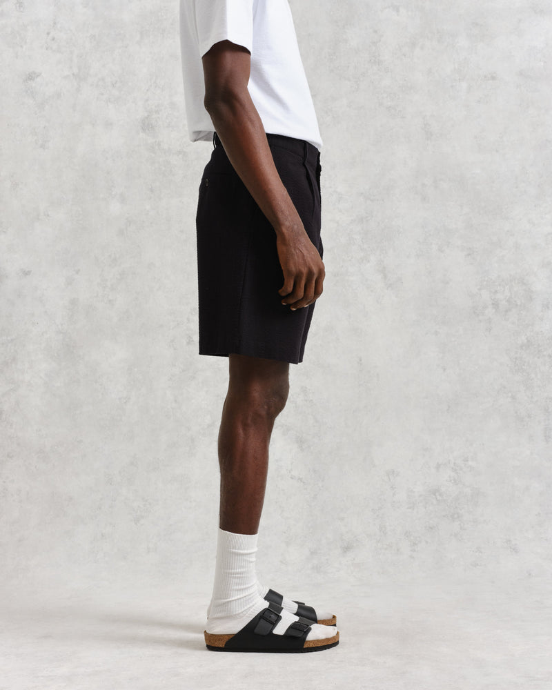 wax london Linton Pleat Shorts Black Seersucker