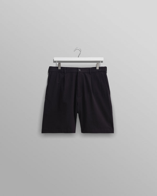 wax london Linton Pleat Shorts Black Seersucker