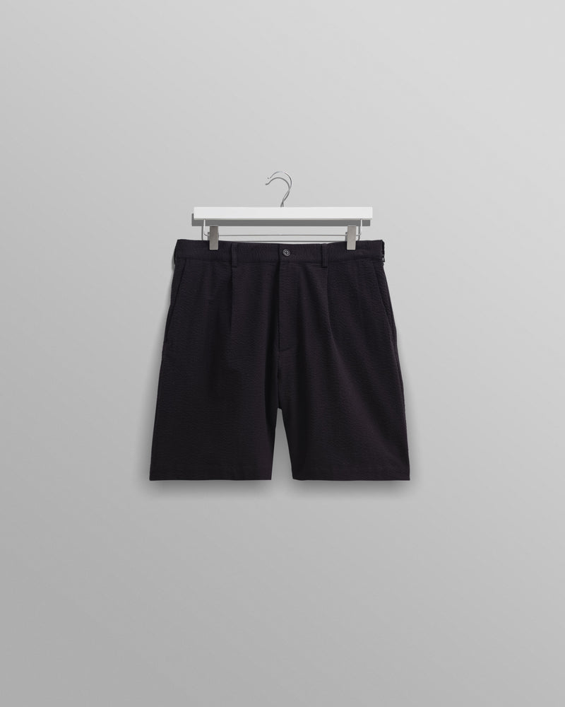 wax london Linton Pleat Shorts Black Seersucker