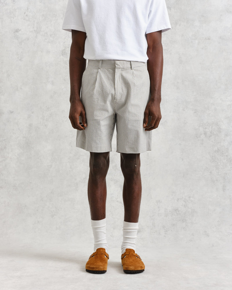 wax london Linton Pleat Shorts Ecru Stripe