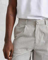 wax london Linton Pleat Shorts Ecru Stripe