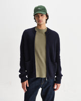 wax london men's Lisford - Navy Stitch Zip Cardigan