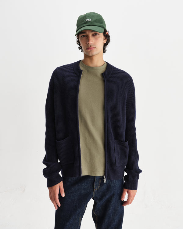 wax london men's Lisford - Navy Stitch Zip Cardigan