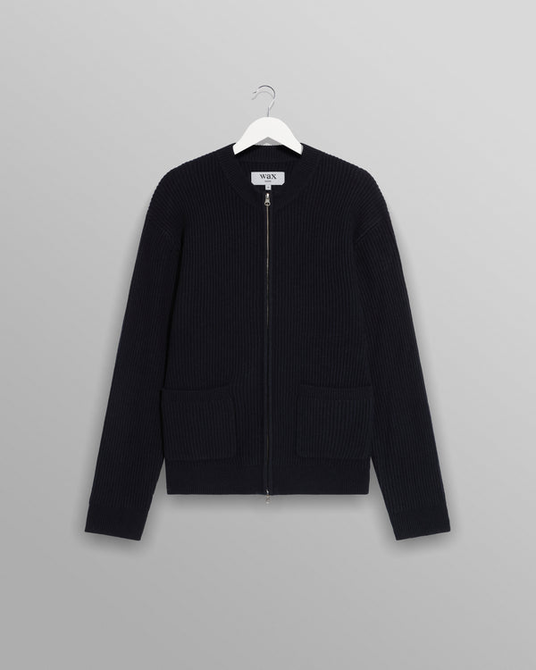wax london men's Lisford - Navy Stitch Zip Cardigan