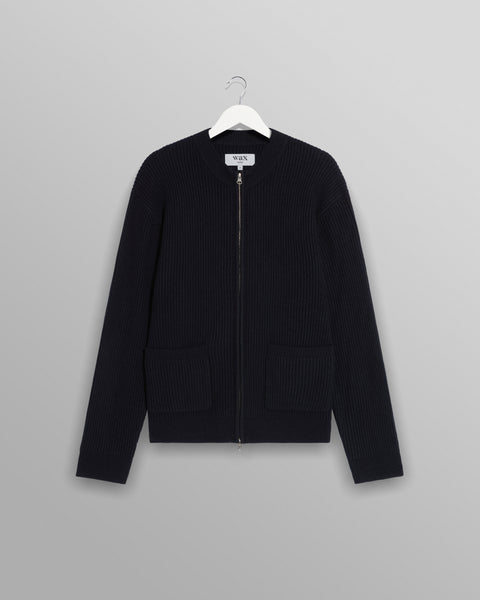Men's Navy Stitch Zip Cardigan | Wax London