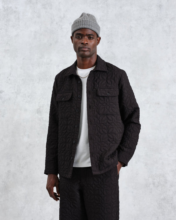 wax london Lomond - Black Petal Jacquard Quilted Overshirt