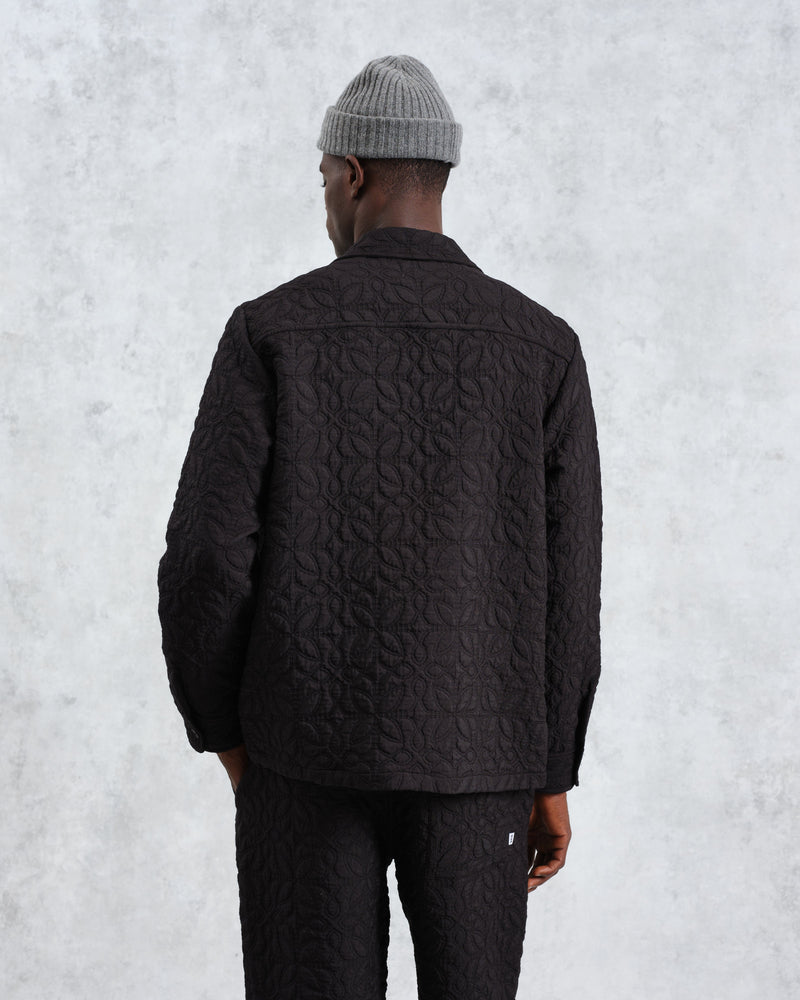 wax london Lomond - Black Petal Jacquard Quilted Overshirt