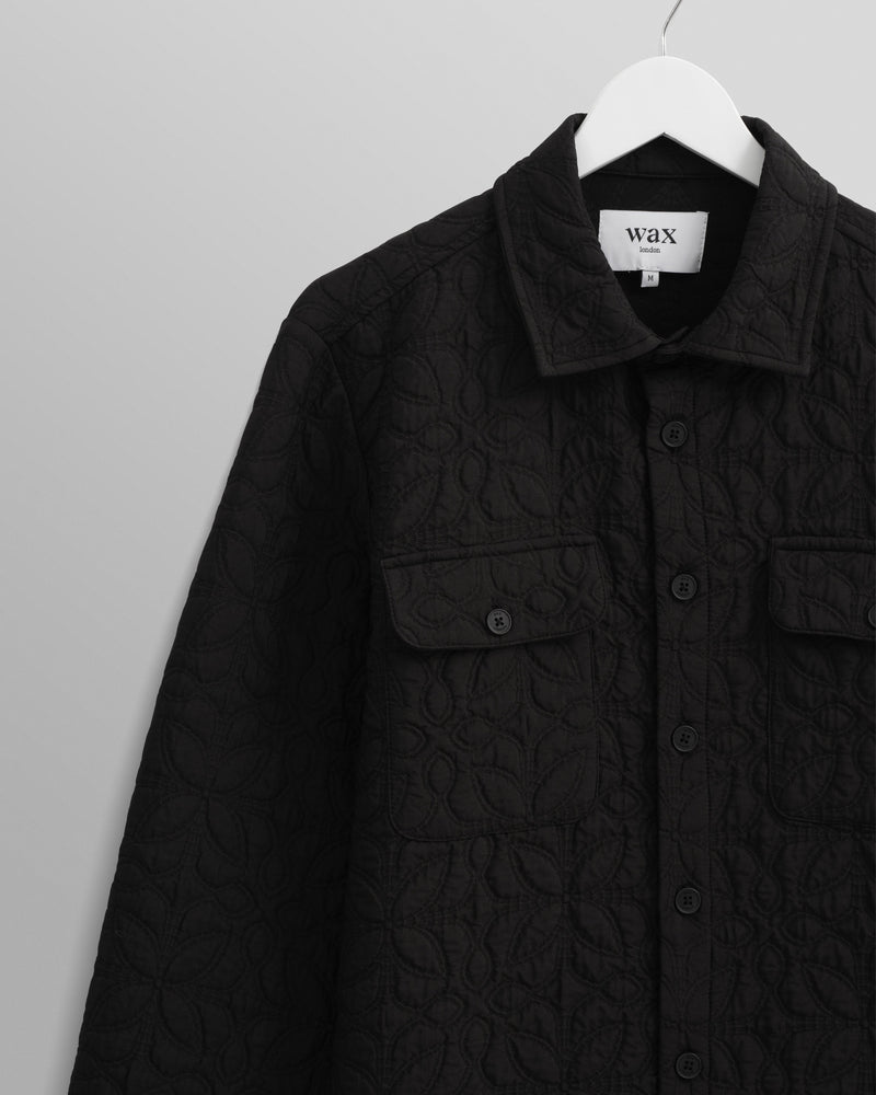 wax london Lomond - Black Petal Jacquard Quilted Overshirt