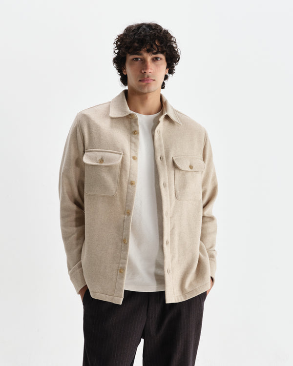 wax london men's Lomond - Natural Heavy Wool Overshirt