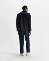 wax london men's Lomond - Navy Heavy Wool Overshirt