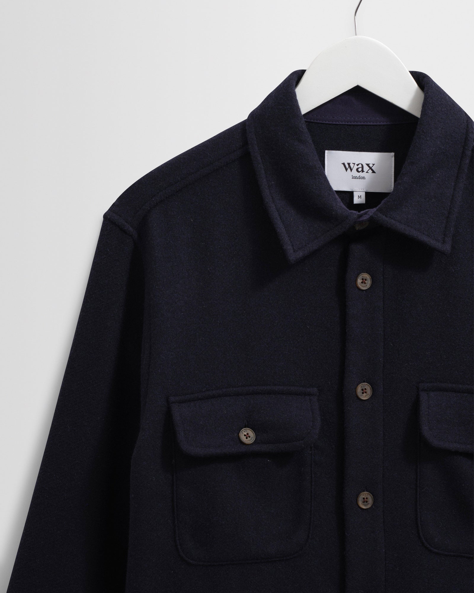 Men's Navy Heavy Wool Overshirt | Wax London