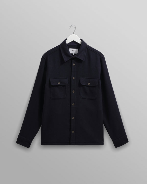 wax london men's Lomond - Navy Heavy Wool Overshirt