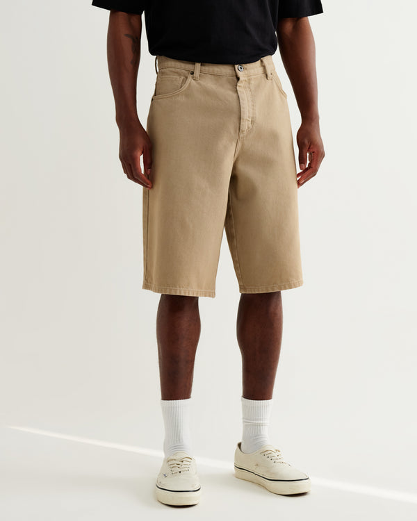 wax london men's Luca - Washed Beige Organic Cotton Denim Shorts