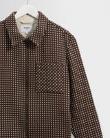 wax london men's Lytton - Brown And Ecru Hash Check Zip Overshirt