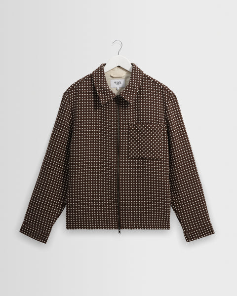 Lytton – Kariertes Overshirt „Hash“ mit Reißverschluss in Braun und Ecru