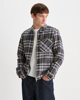 wax london men's Lytton - Charcoal And Blue Pixel Check Zip Overshirt