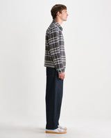 wax london men's Lytton - Charcoal And Blue Pixel Check Zip Overshirt