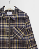 wax london men's Lytton - Charcoal And Blue Pixel Check Zip Overshirt